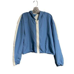 Prince Pickleball Womens Cropped Hooded Windbreaker Jacket XL Blue Nylon Blend